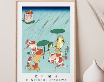Kuniyoshi Utagawa Ukiyoe/Personified gold fish/funny ukiyoe/Vintage Japanese Poster Decor/woodcut illustration/kingyo zukushi/Gold Fish #3