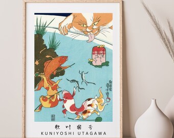 Kuniyoshi Utagawa Ukiyoe/Personified gold fish/funny ukiyoe/Vintage Japanese Poster Decor/woodcut illustration/kingyo zukushi/Gold Fish #2