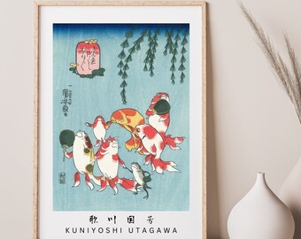 Kuniyoshi Utagawa Ukiyoe/Personified gold fish/funny ukiyoe/Vintage Japanese Poster Decor/woodcut illustration/kingyo zukushi/Gold Fish #8