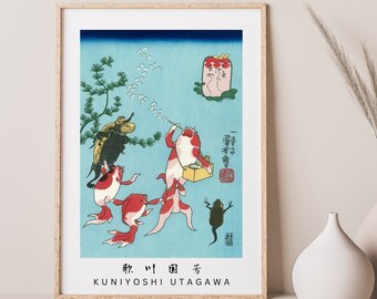Kuniyoshi Utagawa Ukiyoe/Personified gold fish/funny ukiyoe/Vintage Japanese Poster Decor/woodcut illustration/kingyo zukushi/Gold Fish #7