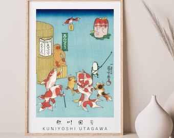 Kuniyoshi Utagawa Ukiyoe/Personified gold fish/funny ukiyoe/Vintage Japanese Poster Decor/woodcut illustration/kingyo zukushi/Gold Fish #4