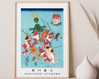 Kuniyoshi Utagawa Ukiyoe/Personified gold fish/funny ukiyoe/Vintage Japanese Poster Decor/woodcut illustration/kingyo zukushi/Gold Fish #9