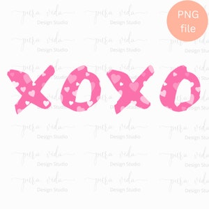 XOXO Valentine&#39;s Day PNG/XOXO heart png/hugs kisses Valentines png/heart print font png/png for print on demand/png for T-shirts mugs