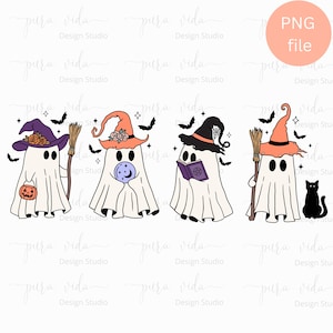 Halloween ghosts PNG/4 witch ghost PNG/halloween png/minimal Halloween png/cute ghost shirt png/spooky season png/stay spooky png/pod png