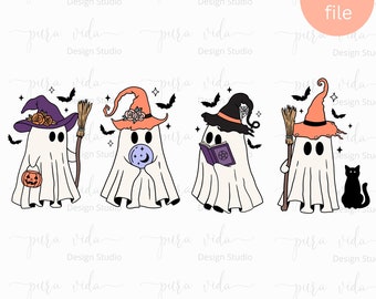 Duchy Halloween PNG/4 duch czarownicy PNG/halloween png/minimal Halloween png/słodka koszulka z duchem png/straszny sezon png/zostań straszny png/pod png