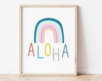 Aloha Rainbow wall printable art, aloha art print, hawaiian art print, beach home decor, Hawaiian print instant download, aloha digital art