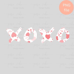 XOXO Valentine&#39;s Day PNG/XOXO heart png/hugs kisses Valentines png/heart print font png/png for print on demand/png for T-shirts mugs