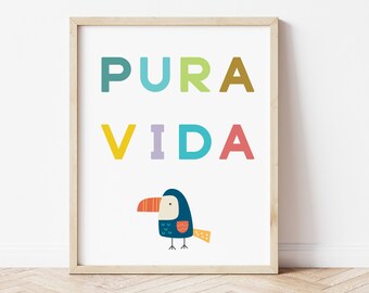 Pura vida druckbare Kunst/bunte Vogelkunst/tropische Vogelkunst/reines Leben/spanische Wandkunst/digitaler download/instant download/Unikat
