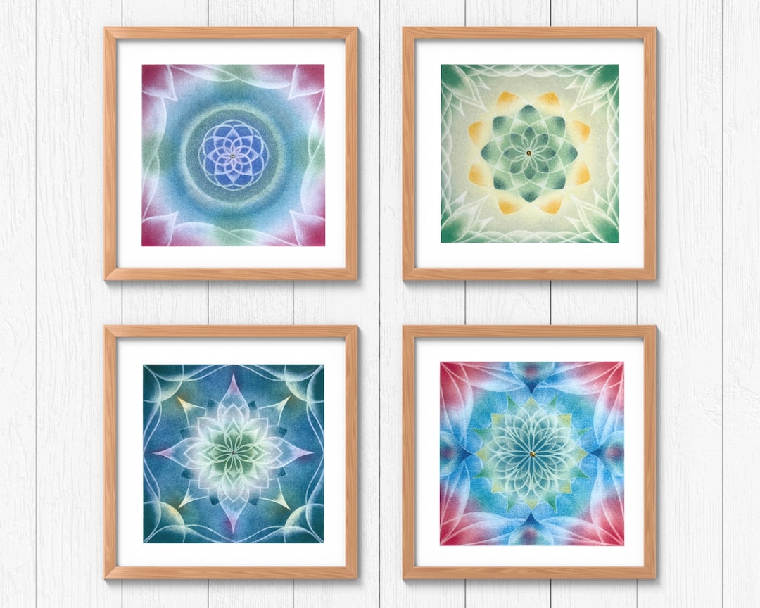 Set of 4 Pastel Mandala Art Pastel Mandala Wall Art Yoga Etsy