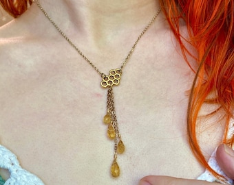 Honeycomb necklace, citrine jewelry, citrine necklace, crystal jewelry, beehive jewelry