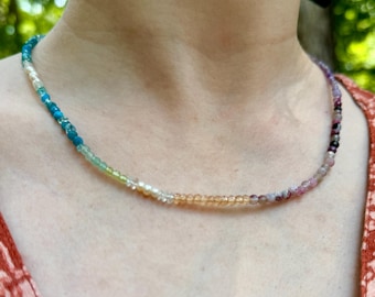 gemstone rainbow necklace, colorful necklace, gemstone beaded necklace