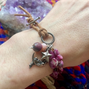 Toggle gemstone bracelet, celestial jewelry, ruby jewelry, garnet jewelry, upcycled jewelry