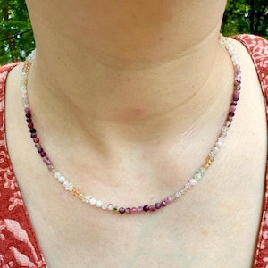 Beaded pink tourmaline necklace, gemstone jewelry, ombre necklace