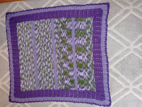 Crochet Baby Blanket: Purple & Green Acrylic Crib Blanket (42x43)