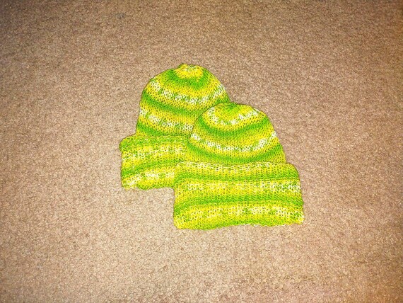 Knit Lime Hat - Colorful Lacey Beanie - For Adult and Child