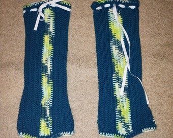 Women’s Crochet Leg Warmers - Long Bell Bottoms - Spacious Leg Flares with Drawstring - Cozy Leg Layer