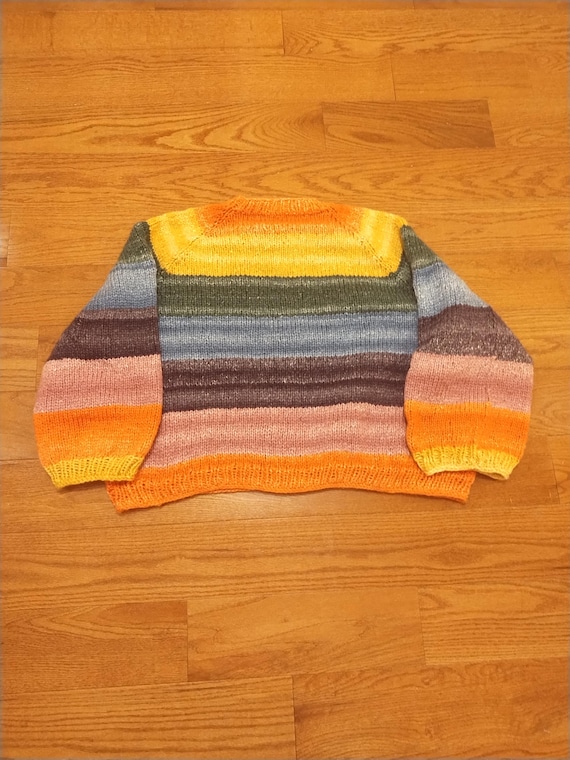 Knit Unisex Sweater - Stitched Rainbow Jumper - Colorful Hand-knit Pullover