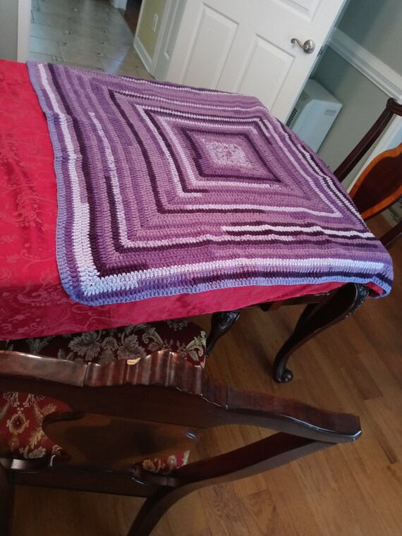 Crochet Baby Blanket: Purple Acrylic Spiral Knit, 47" Square
