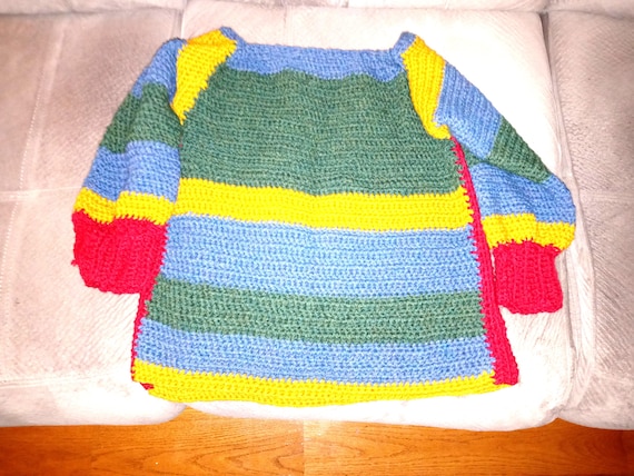 Unisex Crochet Sweater - Striped Fall Jumper - Long Sleeve Warm Cardigan - Ribbed Winter Pullover