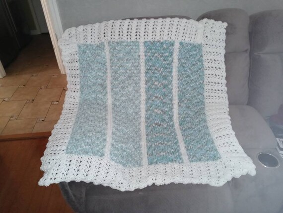 Crochet Baby Blanket: Soft Acrylic Crib Blanket, Blue Gray White