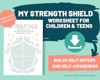 My Strength Shield - A Creative Activity for Children • PRINTABLE worksheet • Builds Self-esteem & Confidence