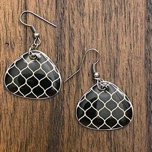 Black and White Metal Triangle Shaped Earrings Dangle Drop Geometric