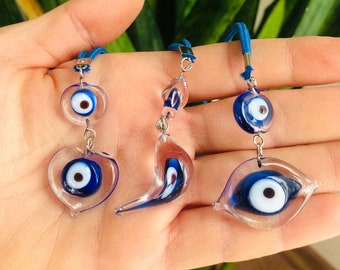 Turkish Evil Eye Car Charm, Blue Evil Eye Protection Amulet, Love and Luck Rear View Mirror Charm, Glass Evil Eye Charm