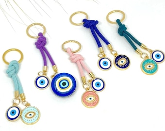 Metal and Cord Evil Eye Keychains / Elegant Evil Eye Keychains/ Bag Accessories/Lucky Evil Eye Keychain/Handmade Gift