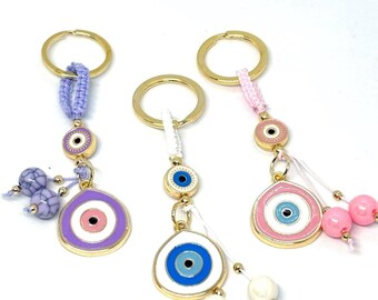 Metal and Cord Evil Eye Keychains / Elegant Evil Eye Keychains / Bag Accessories /Lucky Evil Eye Keychain/Handmade Gift