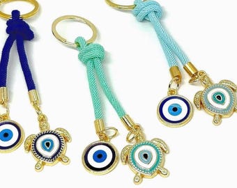 Metal and Cord Evil Eye Turtle Keychains / Elegant Evil Eye Keychains / Bag Accessories /Lucky Evil Eye Keychain / Handmade Gift