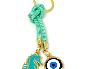 Seahorse Metal Evil Eye Keychains / Elegant Evil Eye Keychains / Bag Accessories /Lucky Evil Eye Keychain / Handmade Gift