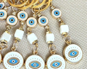 White Metal Evil Eye Keychains / Elegant Evil Eye Keychains / Bag Accessories /Lucky Evil Eye Keychain / Handmade Gift