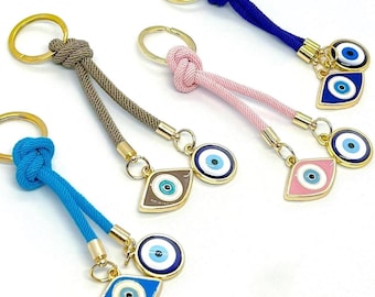 Metal and Cord Evil Eye Keychains / Elegant Evil Eye Keychains / Bag Accessories /Lucky Evil Eye Keychain / Handmade Gift