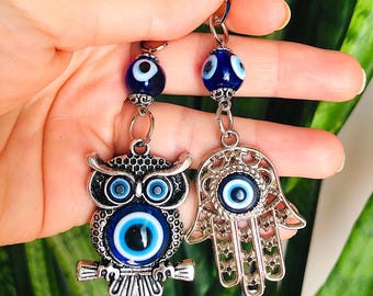 Turkish Evil Eye Car Charm, Blue Evil Eye Protection Amulet, Love and Luck Rear View Mirror Charm, Evil Eye Charm