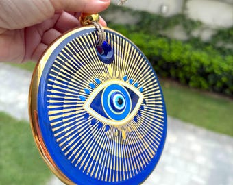 Gilded Evil Eye Wall Hanging, Home Decor, New Home Gift Idea, Home Protection, House Protection, Glass New Home Gift, Glass Evil Eye