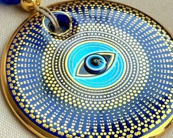 Gilded Glass Evil Eye Wall Hanging, Home Protection Decor, New Home Gift Idea, House Protection, Glass New Home Gift, Glass Evil Eye