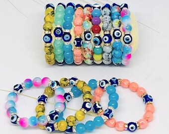Handmade Kids Evil Eye Beaded Stretch Bracelet / Evil Eye Beaded Bracelet for Kids / Gift For Newborn / Kids for Beaded Bracelet