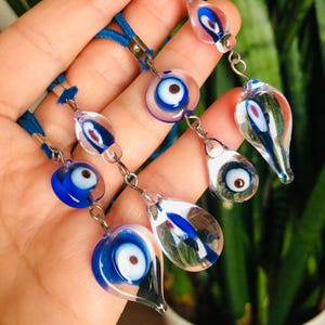 Turkish Evil Eye Car Charm, Blue Evil Eye Protection Amulet, Love and Luck Rear View Mirror Charm, Glass Evil Eye Charm