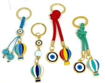 Hot Air Balloon Evil Eye Keychain: Lucky Charm, Bag Accessory