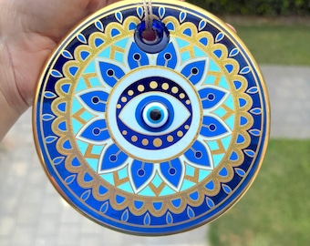Evil Eye Wall Hanging, Home Decor, New Home Gift Idea, Home Protection, House Protection, Glass New Home Gift, Glass Evil Eye