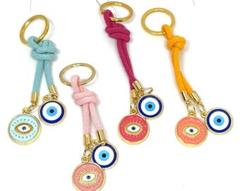 Metal and Cord Evil Eye Keychains / Elegant Evil Eye Keychains / Bag Accessories /Lucky Evil Eye Keychain / Handmade Gift