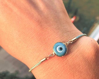 Charm Bracelet, Evil Eye Bead Bracelet, Cord Bracelet, Gift Idea,Handmade Jewelry, Elegant Bracelet, Boho Style, Daily Jewelry,Women Jewelry