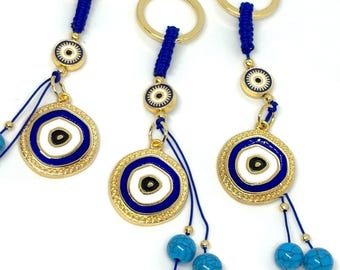 Dark Blue Metal Evil Eye Keychains / Elegant Evil Eye Keychains / Bag Accessories /Lucky Evil Eye Keychain / Handmade Gift