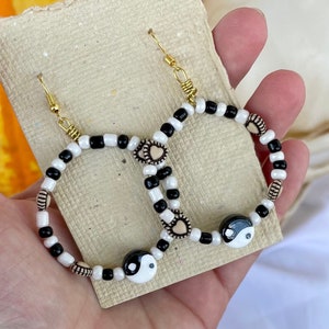 Beaded Yin Yang Hoop Earrings