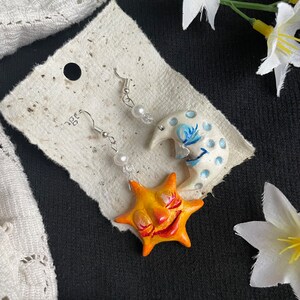 Clay Sun and Moon Earrings