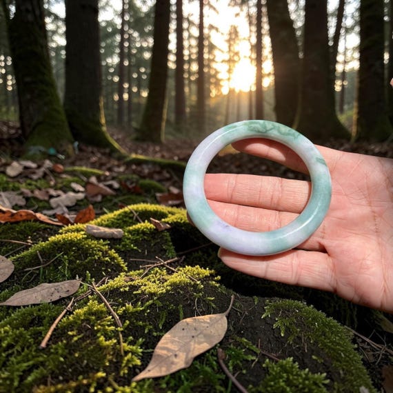 Myanmar jadeite bangle 56mm, spring color, translucent lavender green Jadeite, Certified Grade A Jade, Burmese Gemstone Jewelry 56x10.5x10mm
