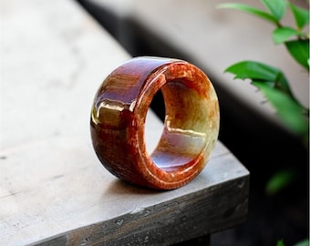 Burmese red brown jadeite ring, grade A Myanmar jadeite cigar band, infinity jadeite band, 13mm wide ring, thumb ring size US 8.25
