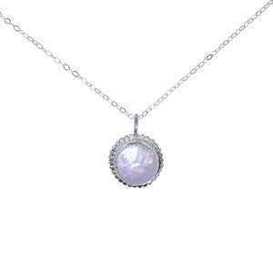 11mm cultural Pearl necklace Sterling silver chocker necklace, single Pearl drop necklace for woman, dainty coin Pearl necklace for mom.