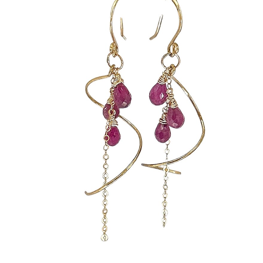 Ruby Earrings Gold Long Ruby Teardrop Earrings Wire Warp Red - Etsy