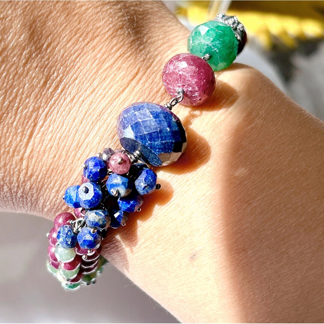The Royal Color Gemstone Emerald Ruby Sapphire Cluster - Etsy